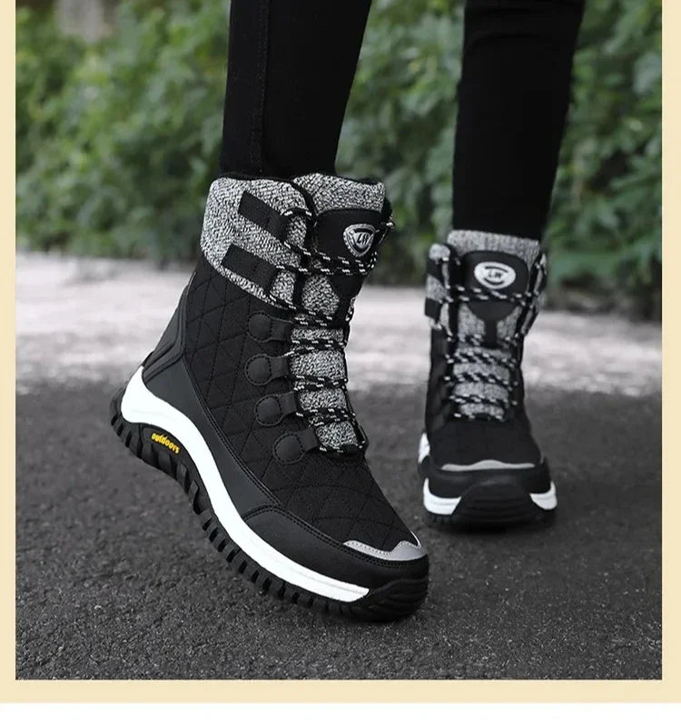 Hiking Shoes for Women High Quality Ankle Snow Boots Length Cotton  Winter Outdoor Fur Plush Warm Walking Shoe Solid Color