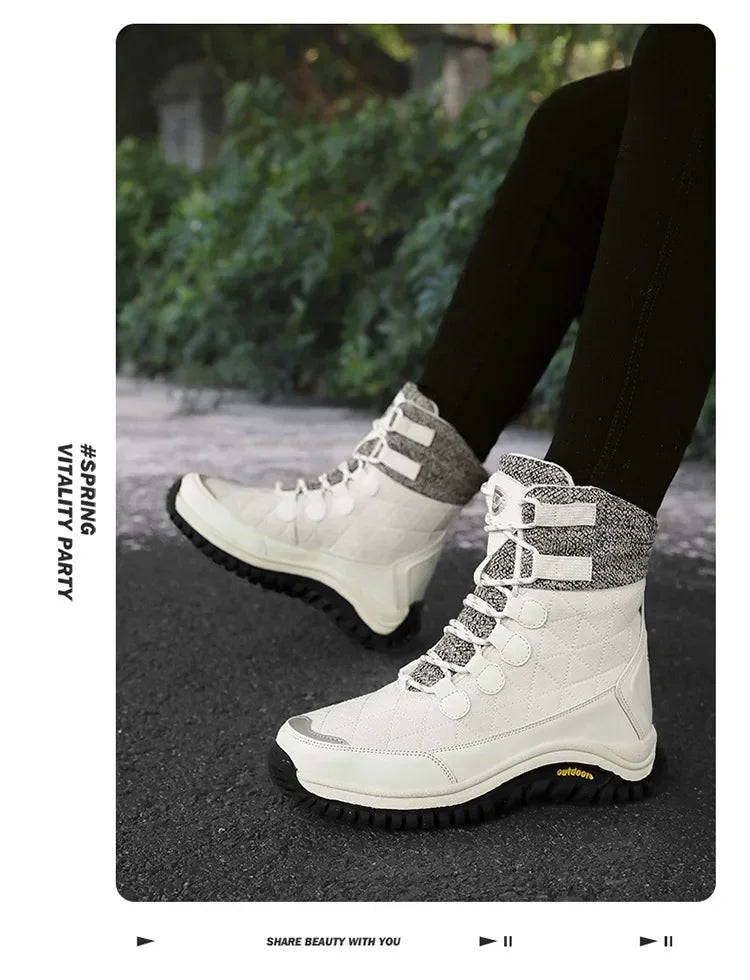 Hiking Shoes for Women High Quality Ankle Snow Boots Length Cotton  Winter Outdoor Fur Plush Warm Walking Shoe Solid Color