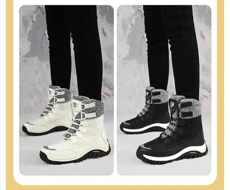 Hiking Shoes for Women High Quality Ankle Snow Boots Length Cotton  Winter Outdoor Fur Plush Warm Walking Shoe Solid Color