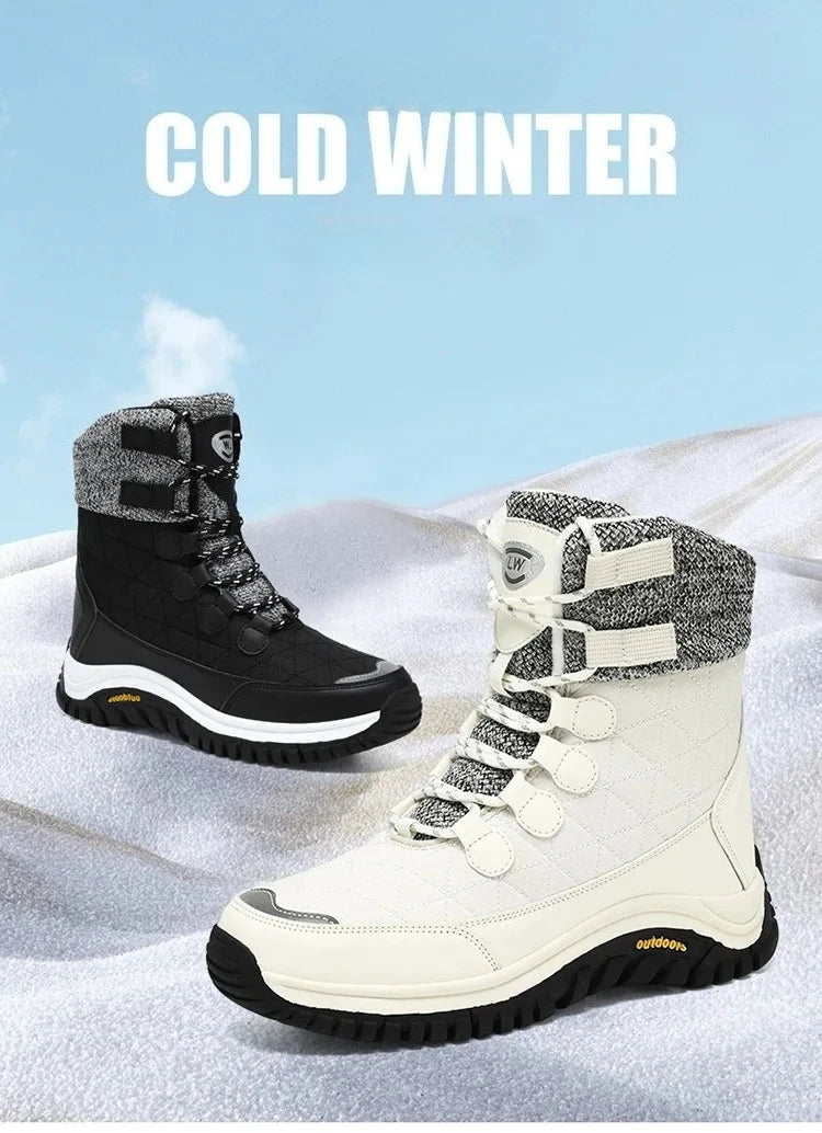Hiking Shoes for Women High Quality Ankle Snow Boots Length Cotton  Winter Outdoor Fur Plush Warm Walking Shoe Solid Color