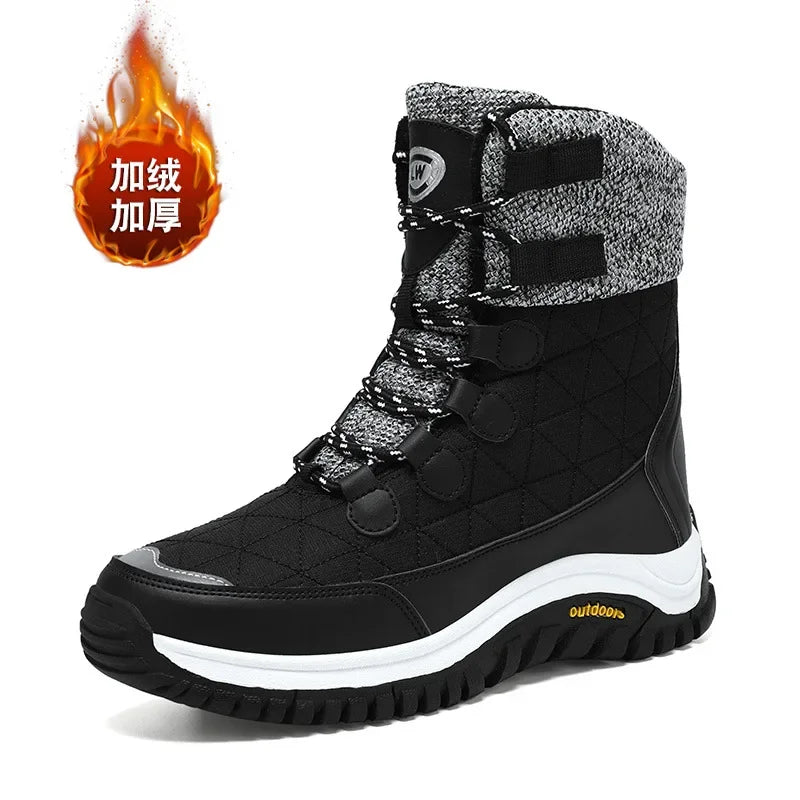 Hiking Shoes for Women High Quality Ankle Snow Boots Length Cotton  Winter Outdoor Fur Plush Warm Walking Shoe Solid Color