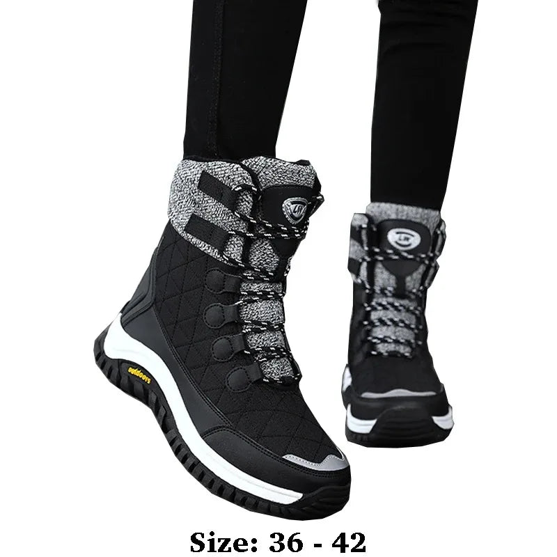 Hiking Shoes for Women High Quality Ankle Snow Boots Length Cotton  Winter Outdoor Fur Plush Warm Walking Shoe Solid Color