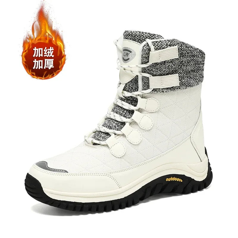 Hiking Shoes for Women High Quality Ankle Snow Boots Length Cotton  Winter Outdoor Fur Plush Warm Walking Shoe Solid Color