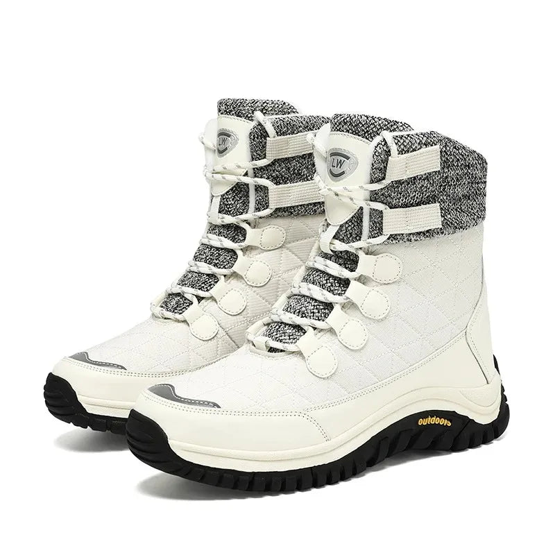 Hiking Shoes for Women High Quality Ankle Snow Boots Length Cotton  Winter Outdoor Fur Plush Warm Walking Shoe Solid Color